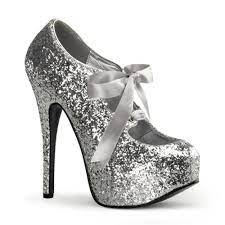 Bordello TEEZE-10 Silver Glitter Platform Pumps - Bordello Shoes