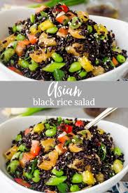 Asian Black Rice Salad With Ginger Orange Dressing Is An Easy Black Rice Salad Packed With Edamame Crunchy Vege Rice Salad Black Rice Salad Rice Salad Recipes
