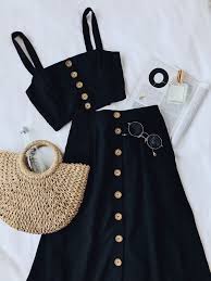 Sweet As Ever Black Two Piece Midi Dress Fashion Clothes Outfits