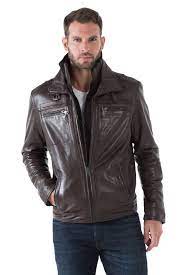 Blouson cuir marron col chemise. Cuirs Guignard Lederbekleidung Leder Guignard Mann Jacken