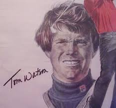 ROBERT RIGER DOUBLE-SKETCH LITHOGRAPH PRINT OF TOM WATSON w/ ORIGINAL  SIGNATURE