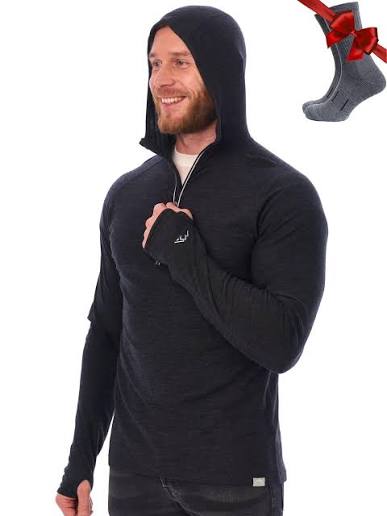 Mua Merino.tech 100% Merino Wool Hoodie Men - Slim Fit Merino Wool Base Layer Mens Half Zip Thermal Long Sleeve Shirt and Socks (Large, 190 Charcoal Grey) trên Amazon Mỹ chính hãng 2026 | Fado