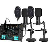 7Ryms Profesionální Podcast Studio Set + Audio Mixér a 2 Mikrofony Studiové  Nahrávání
