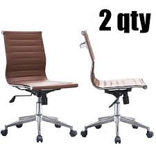 2xhome Set Of 2 Brown Office Chair Ribbed Modern Ergonomic Mid Back Armless No Arms Pu Leather Eames Office Chairs Task Swivel Tilt Arms Conference Room Executive Chairs Walmart Com Walmart Com Stand up and hold to increase.