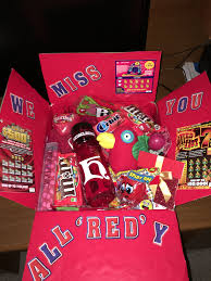 Birthday Care Package Ideas For Friends We Miss You All Red Y Care Package Included All Things Red This Was The First Care Package We Sent T Care Package Decorating College Gift Boxes College Gifts