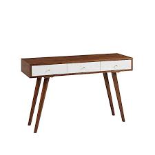 Mopio ensley modern coffee table, mid century sleek rectangular design with dual side storage, wood slat door and baby proofing rounded edge for sleek living room, walnut grain. White And Brown Wooden Mid Century Modern Desk Kirklands