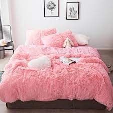 Im going for a cozy, soft pink yard theme but i cant decide between a pink fluffy bed or the sakura pillow. Fluffy Velvet Fleece Quilt Cover And Pillowcases Pink Bedding For All