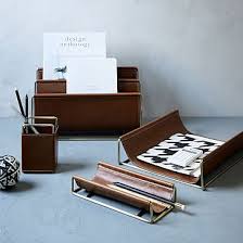 Faux Leather Brass Office Accessories In 2020 Leather Office Accessories Home Office Accessories Office Accessories