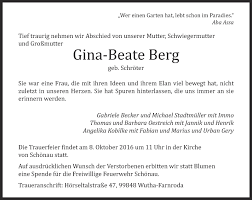 Traueranzeigen von Gina-Beate Berg