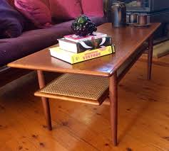 Parker Mid Century Coffee Table With Rattan Under Shelf Available Now Coffee Table With Shelf Mid Century Coffee Table Coffee Table
