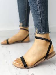 Black Ankle Strap Sandals Flat Solid Open Toe Single Strap Flat Sandals Ankle Sandals Fashion Shoes Sandals Heel Sandals Outfit