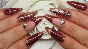 festive nails maroon and rose gold