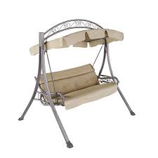 The canopy fabric itself is missing 2 velcro straps between each pair of posts which use the fabric to secure the metal. Corliving 80 In X 85 In Beige Patio Swing With Arched Canopy Lowe S Canada