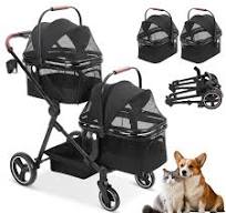 Garvee Double Pet Stroller with 2 Detachable Carriers, 4 Wheels Dog  Stroller for 2 Dogs or Cats, Puppy Stroller with Storage Basket, 360-Degree  Front ...