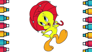 How To Draw Tweety Bird Step By Step With Umbrella Tweety Cartoon Drawings Drawingtutorial Drawing For Kids Tweety Drawing Tutorial