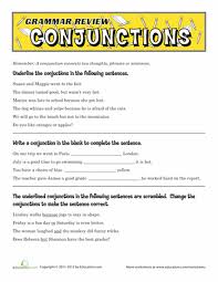 Grammar Review Conjunctions Worksheet Education Com Conjunctions Worksheet Grammar Review Grammar Worksheets