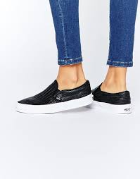 Black And Grey Slip On Vans Junior Vans Black Weave Classic Slip On Trainers At Asos Com Slip On Slip On Schuhe Vans