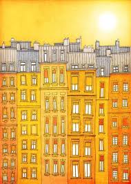 Yellow Facade Paris Illustration Art Print Poster Home Decor Wall Decor Gift Ideas For Her Modern Living Room Decor Paris Houses Cityscape Illustration Parisienne Peinture Maison Ville Dessin
