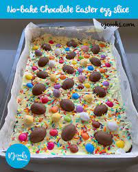 No Bake Chocolate Easter Egg Slice Easter Recipes Easter Chocolate Easter Eggs Chocolate