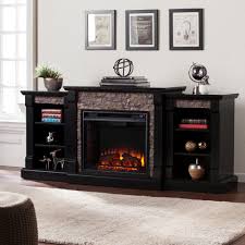 See more ideas about fireplace, fireplace design, fireplace built ins. Southern Enterprises Nassau 71 75 In W Faux Stone Electric Fireplace With Bookcases In Satin Black Hd90114 The Home Depot
