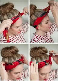 Bandana Frisuren Rotes Haarband Blonde Haare Hochsteckfrisur Dutt Gestreifte Bluse Frisuren Mit Bandana Dutt Frisur Mit Duttkissen Hochsteckfrisur