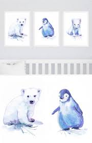 Arctic Animals Watercolor Painting Antarctica Set Of 3 Etsy Watercolor Paintings Blue Nursery Decor Penguin Art