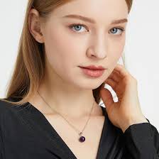 Amethyst Necklace for Women Sterling Silver 10mm Round Real Amethyst  Necklace Crystal Pendant Necklace Healing Crystal Necklace Purple Amethyst  ...