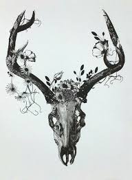 With Coloured Flowers Deer Skull Tattoos Feather Tattoos Antler Tattoos
