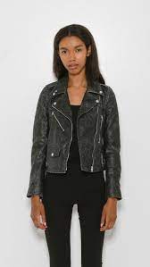 Mm6 Maison Martin Margiela Crackle Leather Moto Jacket Leather Moto Jacket Woven Jacket Distressed Leather Jacket