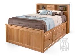 Now you can stow away blankets, linens and anything else that he also found a piece of trim on the headboard bookcase that if slid onto the bed prevents the first drawer from opening. Hoot Judkins Furniture Archbold Furniture Solid Alder Wood Shaker Queen 9 Drawer Storage Bed With Bookcase Headboard In Natural Finish