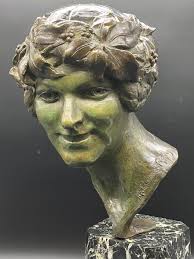 Maurice Guiraud-rivière Bronze Head Of Woman Etling Founder 59 Cm