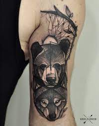 Maybe you would like to learn more about one of these? Sketch Style Black Ink Arm Tattoo Of Bear And Wolf Head With Tree Tattooimages Biz