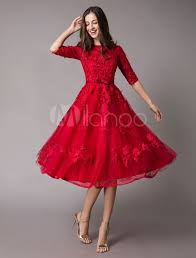 Lace Cocktail Dresses Burgundy Bow Sash Half Sleeve Tea Length Prom Dress Dresses Tea Length Prom Dress Cocktail Dress Lace