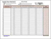 This is an attendance sheet used in schools. Free Printable Attendance Sheets