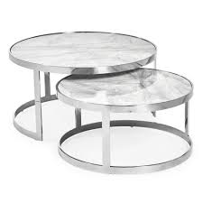 Nuevo costa round glass top coffee table. Florence Stainless Steel Framed Set Of 2 Circular Coffee Nest Tables Grey Marble Grosvenor Furniture