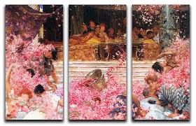 The image is in the public domain, and tagged flowers. The Roses Of Heliogabalus By Alma Tadema 3 Split Panel Canvas Print Canvas Art Rocks