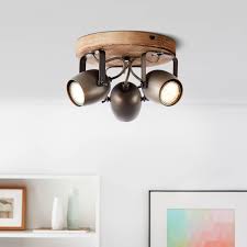 Led deckenstrahler & led deckenspots. Spotrondell 3 Flammig 3x Gu10 Max 20w Metall Holz Schwarz Stahl