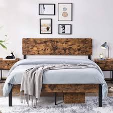 Furniture home baby target 232 inc. Amazon Com Yaheetech Metal Platform Bed Frame Mattress Foundation With Rustic Style Wood Headboard Storage No Box Spring Needed Anit Slip Support Queen Size Furniture Decor