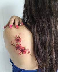 Back Shoulder Cherry Blossom Tattoos By Casey Heart Cherry Blossom Tattoo Shoulder Cherry Blossom Tattoo Tattoos