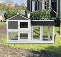 61" Rabbit Hutch, Modern Wood Double Layer Luxury Rabbit Cage with  Removable Tray and Roof, Indoor Outdoor Small Animal House for Rabbits,  Chicks, ...