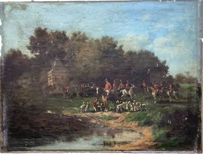 19th CENTURY - BRITISH FOX HUNTING WITH DOGS & HORSES - ANTIQUE OIL ON CANVAS | eBay