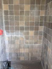 Shower Wall Has Been 50 Restored Years Of Soap Scum And Hard Water Removed To Restore The Original Beau Shower Tile Cleaning Shower Tiles Stone Shower Walls