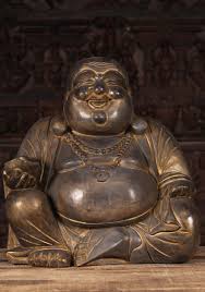 Hand carved wooden happy buddha bookend statues. Sold Wood Fat Happy Buddha Of Prosperity Statue 19 116bw2a Hindu Gods Buddha Statues