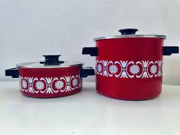 Excited To Share This Item From My Etsy Shop Asta Germany Enamelware Pots Set Of 2 Red Mid Century Enamel Cookw Enamelware Mid Century Enamel Enamel Cookware