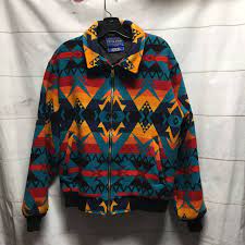 Classic Wool Pendleton Zipup Bomber Style Jacket With Bright Aztec Tribal Design Boardwalk Vintage