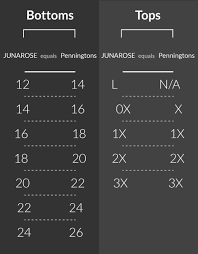 junarose size chart