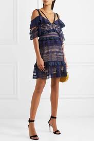Navy Cold Shoulder Ruffled Guipure Lace Mini Dress Self Portrait Lace Mini Dress Self Portrait Dress Mini Dress