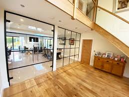 Industrial T Bar Glass Wall With Double Doors For Domestic Project In Market Harborough Leicestershire In 2020 Double Doors Glass Wall Interior Architecture