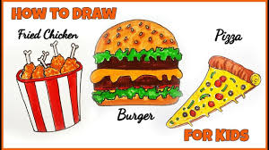 How To Draw Burger For Kids Easy Drawing Burger How To Draw Fried Chicken For Kids Easy Fried Chicken Drawing Ho Fried Chicken Sandwich Drawing Chicken Drawing
