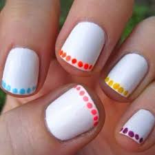 Add a sparkly top coat to give a starry effect. For A Cool Touch Just Do A Line Of Polkadots Around The Edge Of Your Nail Girls Nails Simple Nails Simple Nail Art Designs